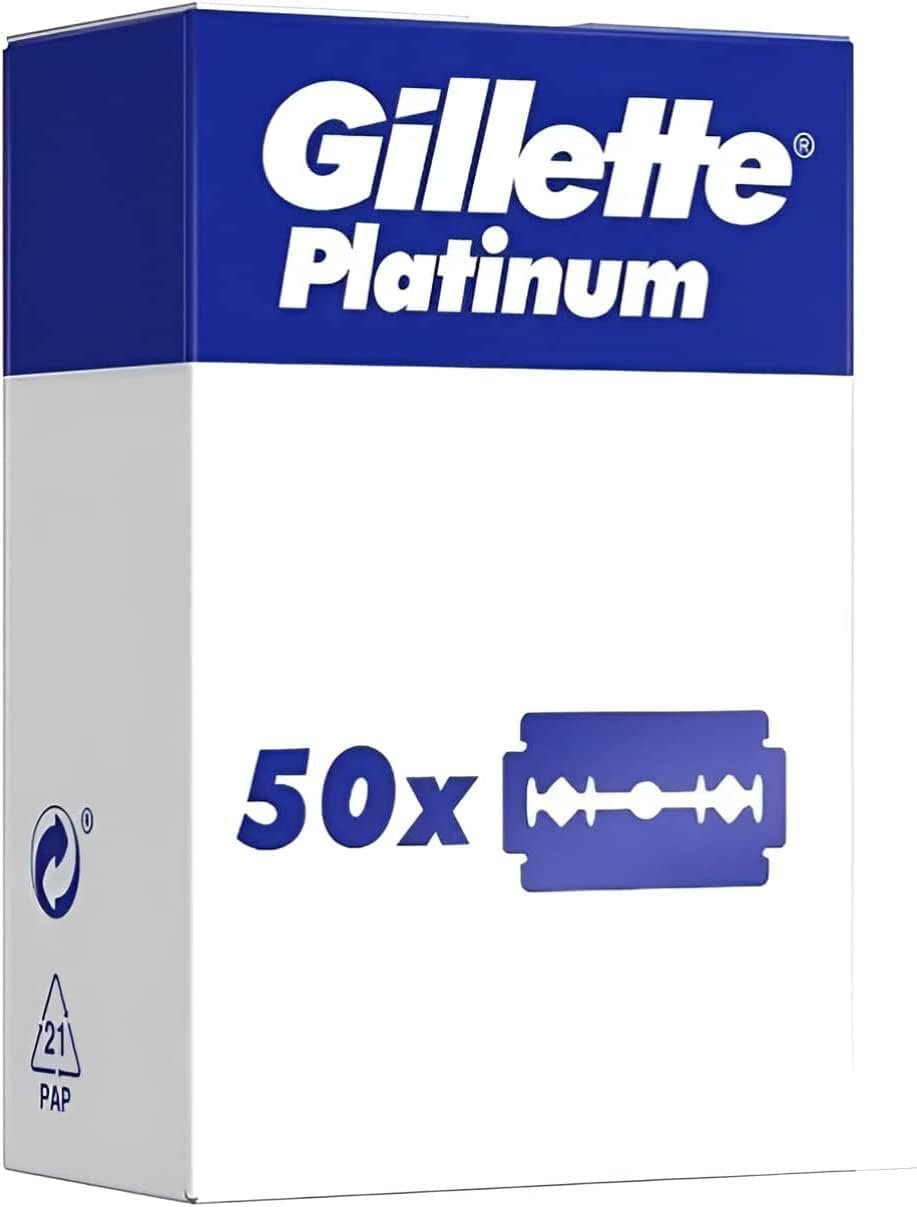 Gillette per Rasoio di Sicurezza, Lamette Barba Platinum con 50 pezzi di Ricambio, Rasatura…
