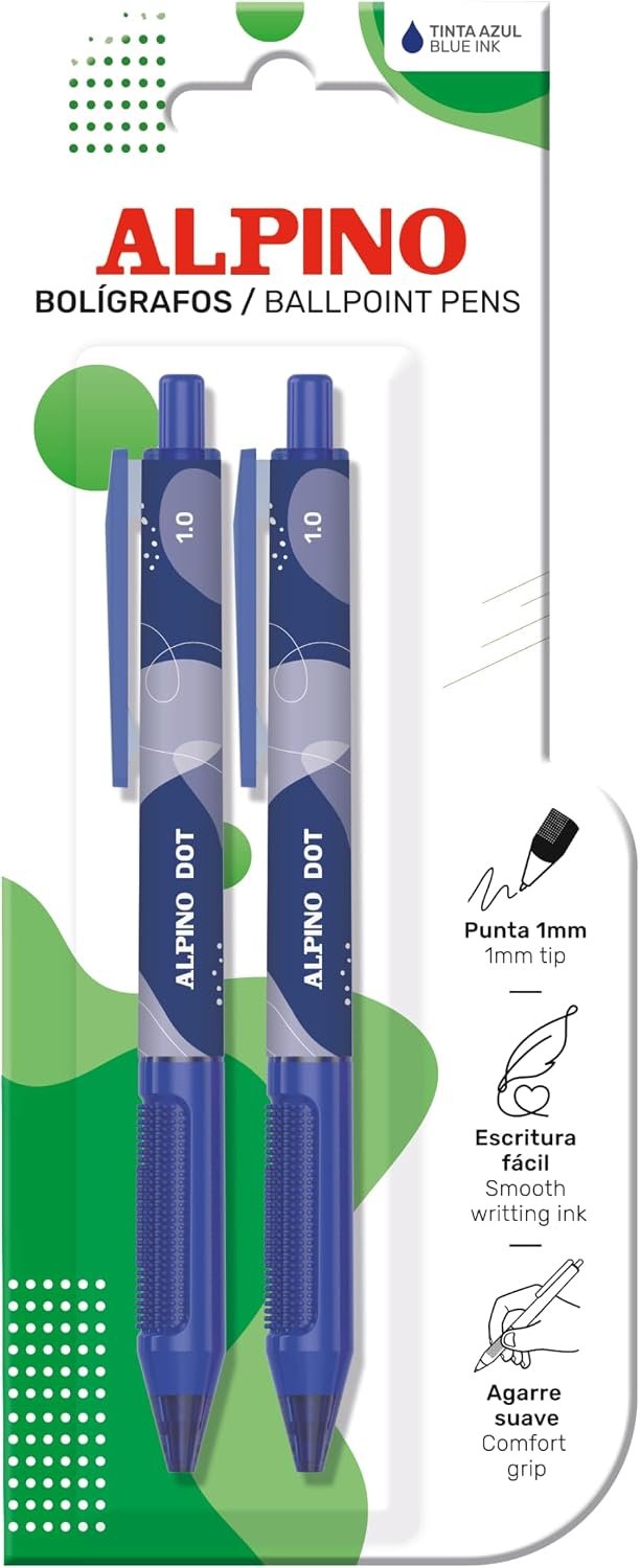 Alpino - Penna Dot Blu – Confezione da 2 pezzi | Impugnatura morbida e antiscivolo con…