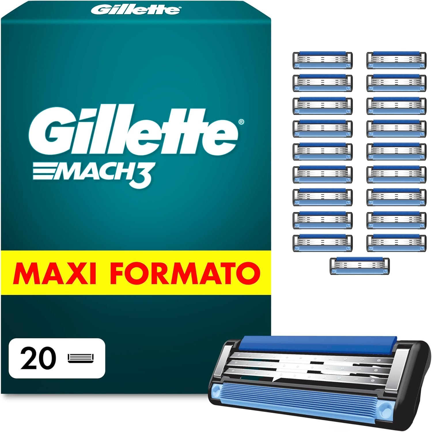 Gillette Mach3 Base 20 Lamette di Ricambio per Rasoio Barba Manuale, con Striscia…