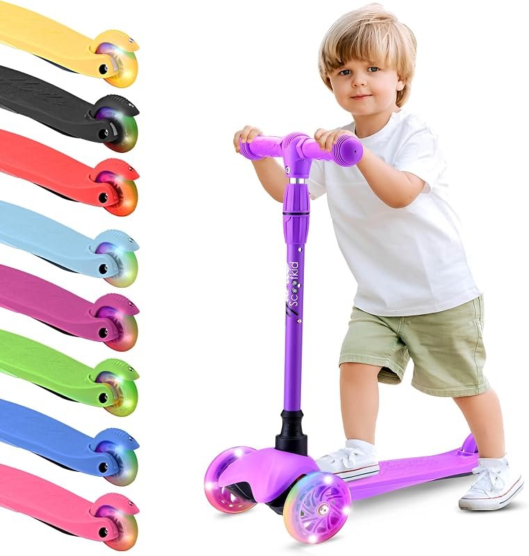 Hurtle Monopattino Leggero a 3 Ruote con Luci LED, Antiscivolo, per Bambini 2-5 Anni…