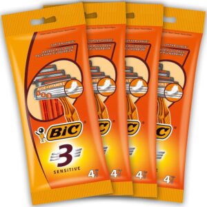 BIC 3 Sensitive Rasoi Usa e Getta da Uomo 3 Lame Confezione da 4 Pacchi da 4 Pezzi