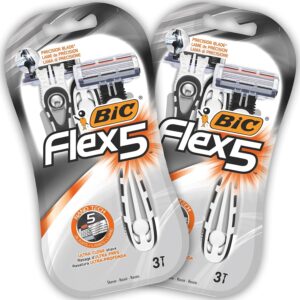 BIC Flex 5 Rasoi Usa e Getta da Uomo, 5 Lame Mobili, Confezione da 2 Pacchi da 3 Pezzi