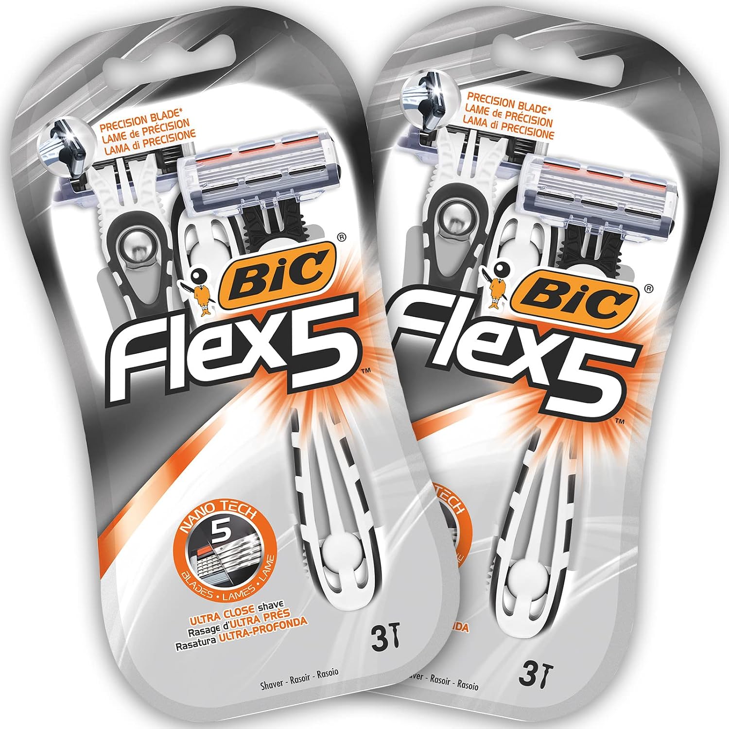 BIC Flex 5 Rasoi Usa e Getta da Uomo, 5 Lame Mobili, Confezione da 2 Pacchi da 3 Pezzi