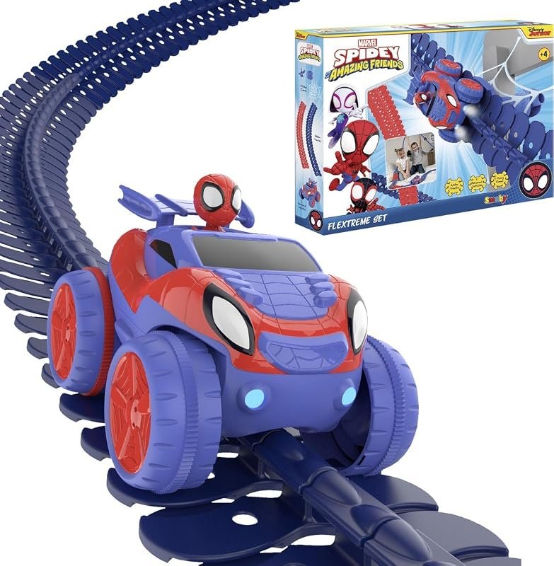 Smoby- Spidey FleXtreme Set, 7600180918, +4 anni, 4.4 m di pista, 184 pz, 1 auto spidey…