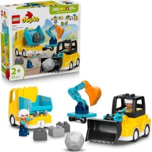LEGO DUPLO Veicoli da Cantiere 3 in 1 - Gioco Didattico Montessori con Camion, Escavatore e…
