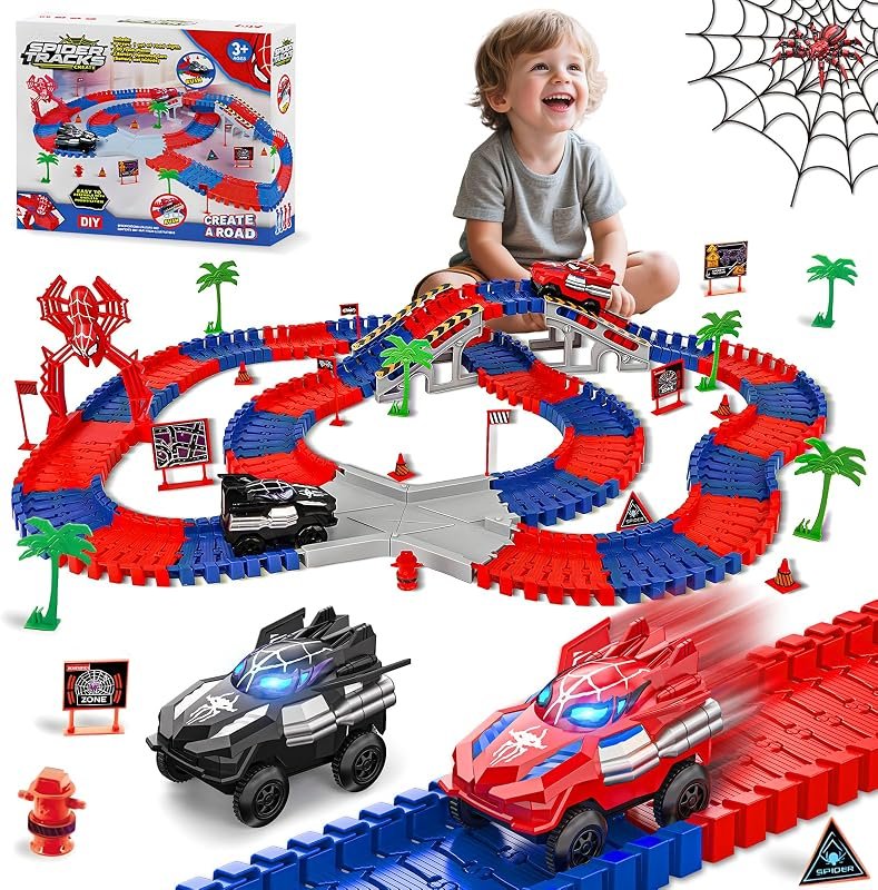 Spider Pista Macchinine Elettriche per Bambini 2 3 4 5 6 Anni (212 Pezzi) | Flessibile…