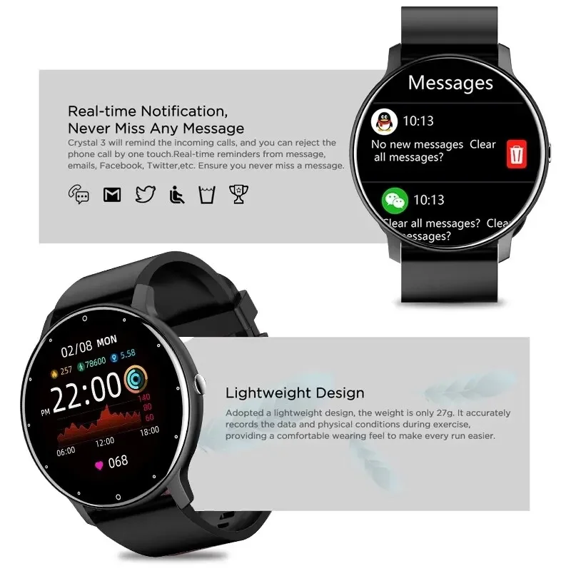 Smartwatch ZL02D Donna Uomo Regalo Sport Fitness Orologio con Monitoraggio della Frequenza Cardiaca Impermeabile - immagine 3