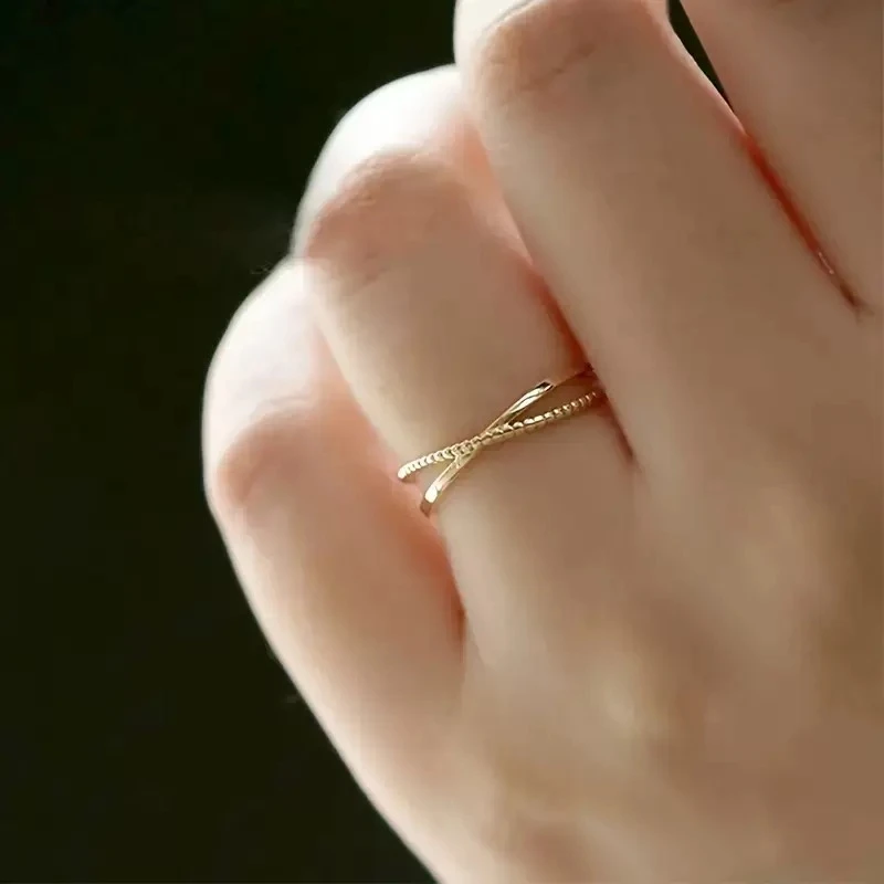 Anelli impilabili in acciaio inossidabile per donna Anello da dito sottile intrecciato color oro 18 carati misura 5-10 # Gioielli alla moda, regali non appannati - immagine 2