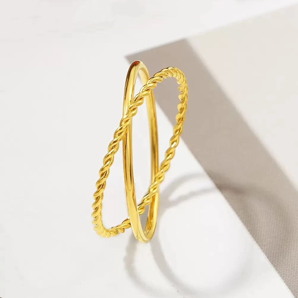 Anelli impilabili in acciaio inossidabile per donna Anello da dito sottile intrecciato color oro 18 carati misura 5-10 # Gioielli alla moda, regali non appannati - immagine 5
