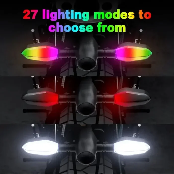 Lampada per indicatori di direzione a LED per moto da 2 pezzi con lampade di proiezione a freccia 27 modalità di illuminazione Luce di svolta ambientale colorata impermeabile - immagine 2