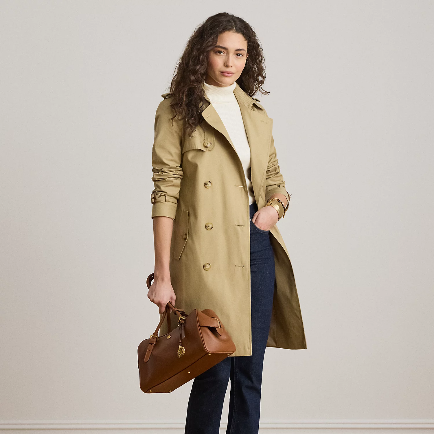 Trench Doppio Petto in Misto Cotone Ralph Lauren