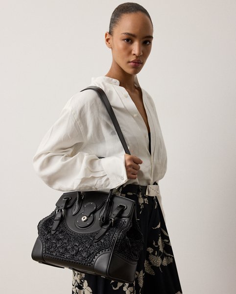 Borsa Soft Ricky 33 in Rafia e Pelle - Ralph Lauren - immagine 5
