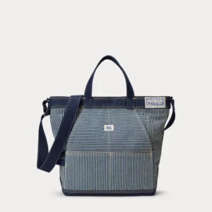 Tote in Twill a Righe Indaco di Ralph Lauren